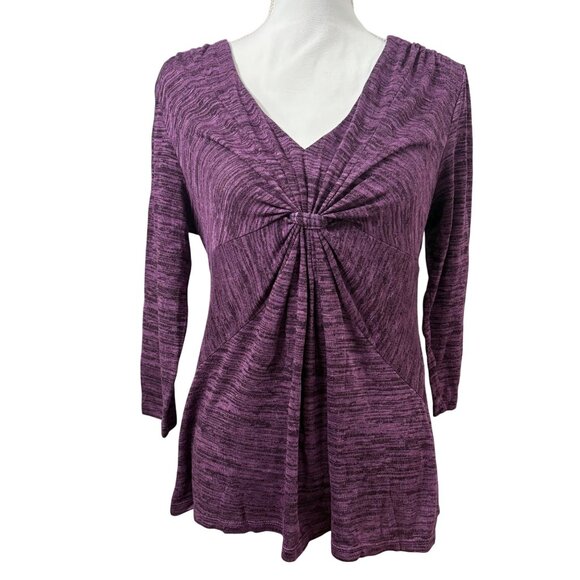 Daisy Fuentes Womens Purple V-Neck Long Sleeve Top W/ Twist Front Detail -Size L - Picture 1 of 12
